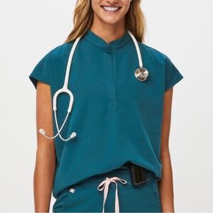 FIGS Caribbean Blue Rafaela - Mandarin Collar Scrub Top